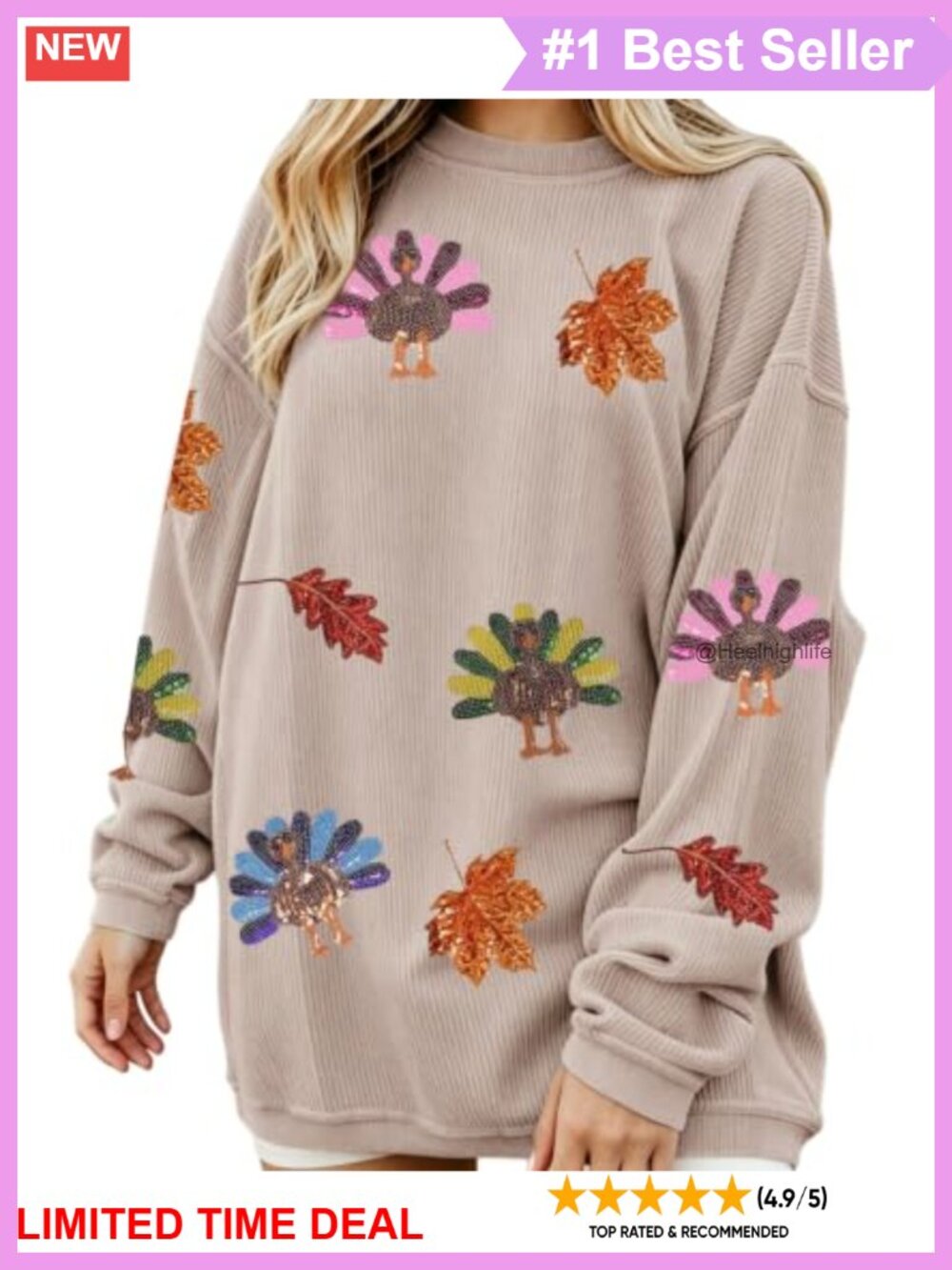 Sequin Pumpkin Corded Sweatshirt Oversized Crewneck Pullover Top Women